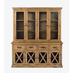 Telluride Rustic Farmhouse Solid Wood Sideboard Buffet Hutch with LED Lights