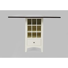 Solid Wood Farmhouse Storage Counter Drop Leaf Dining Table with Wine Rack