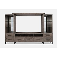 Distressed Solid Wood Entertainment Center with 70'' TV Console and LED Lights