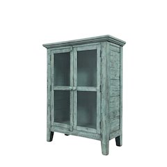 Blue Acacia Storage Cabinet - Sideboard with 2 Glass Doors and Interior Shelf