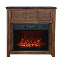 Traditional Rustic 32" Electric Fireplace Wire Brushed Console TV Stand