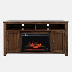Transitional Rustic 60" Storage Console TV Stand with Electric Fireplace