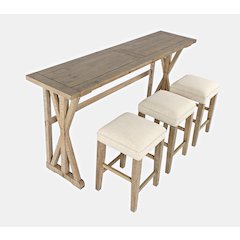 Modern Rustic Solid Wood Pine Counter Height Sofa Table Set with Three Stools