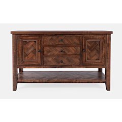 Fairview Transitional Herringbone Modern Distressed Solid Wood Buffet Server