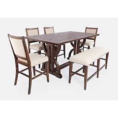 Transitional Modern Distressed 78" Six-Piece Upholstered Dining Set with Bench