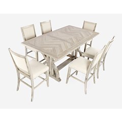 Modern Distressed 78" Seven-Piece Upholstered Counter Height Dining Set