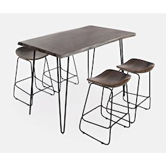 Solid Acacia 52" Five-Piece Counter Height Dining Set with Backless Barstools