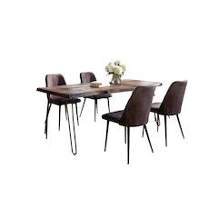 Five Piece Solid Acacia Dining Set with Upholstered Mid-Century Modern Chairs