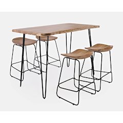 Solid Acacia 52" Five-Piece Counter Height Dining Set with Backless Barstools