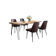 Five Piece Solid Acacia Dining Set with Upholstered Mid-Century Modern Chairs