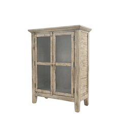 Brown Acacia Storage Cabinet - Sideboard with 2 Glass Doors and Interior Shelf