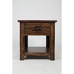 Gray Distressed Industrial End Table with Acacia and MDF Construction