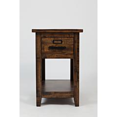 Gray One Drawer Chairside Table with Acacia and Veneer for Industrial Style