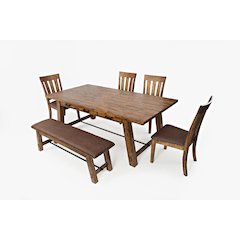 Cannon Valley Rustic Industrial Brown 82" Table + 4 Slat Dining Chairs + Bench