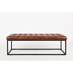 55-Inch Brown Leather Ottoman Bench with Metal for Home Décor