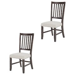 Distressed Solid Wood Slatback Kitchen Dining Chairs, Distressed Dark Brown, Set of 2