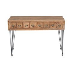 American Vintage Solid Wood Sofa Table with Apothecary Drawers