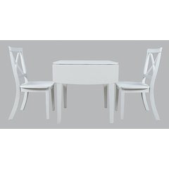 Eastern Tides Coastal Wire-Brushed Acacia Three Piece Cross-Back Dining Set