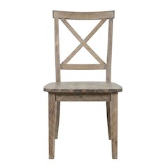 Acacia Veneer X-Back Dining Chairs, Wire-Brushed Coastal Wood, Brushed Bisque, Set of 2