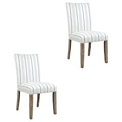 Acacia Veneer Parsons Dining Chairs, Coastal High-Back Style, Blue Stripe, Set