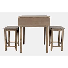Coastal Wire-Brushed Acacia Three Piece Backless Counter Height Dining Set