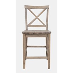 Eastern Tides Coastal Wire-Brushed Wood X-Back Counter Barstool (Set of 2)