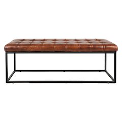 Global Archive 50" Genuine Distressed Leather Mid-Century Modern Ottoman Bench