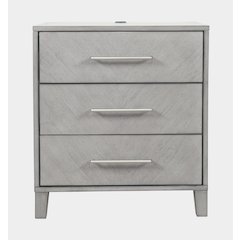 Contemporary Modern 28" USB Charging Nightstand with Drawers and Metal Hardware