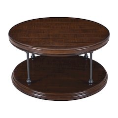 Larson Modern Industrial 36" Round Solid Wood Coffee Table with Shelf