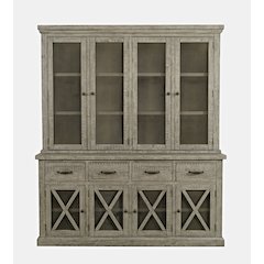 Telluride Rustic Farmhouse Solid Wood Sideboard Buffet Hutch with LED Lights