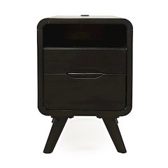 Mid-Century Modern USB Charging Curved Chairside End Table with Storage Drawers