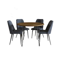 Five Piece 42" Round Mid-Century Modern Dining Set with Faux Leather Chairs