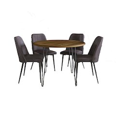 Five Piece 42" Round Mid-Century Modern Dining Set with Faux Leather Chairs