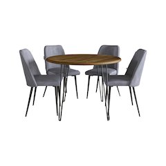 Five Piece 42" Round Mid-Century Modern Dining Set with Faux Leather Chairs