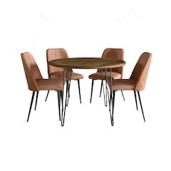 Five Piece 42" Round Mid-Century Modern Dining Set with Faux Leather Chairs