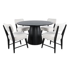 Nash Mid-Century Modern Five Piece Pedestal Dining Set with Upholstered Chairs
