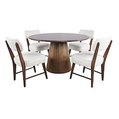 Nash Mid-Century Modern Five Piece Pedestal Dining Set with Upholstered Chairs
