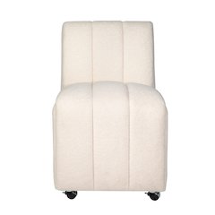 Contemporary Modern Ivory Boucle Upholstered Dining Chair with Wheels (Set of 2)