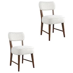 Boucle Upholstered Mid-Century Modern Dining Chairs, Walnut, Set of 2