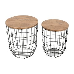Global Archive Nested Storage Solid Wood and Metal Basket End Tables (Set of 2)