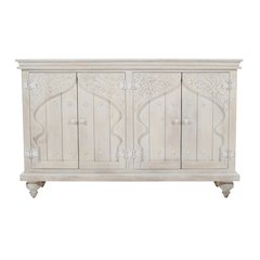 Taj 60" Hand Carved Solid Wood Global Bohemian Four-Door Sideboard Cabinet