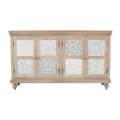 Adele 71" Hand Carved Solid Wood Rustic Four-Door Sideboard Cabinet