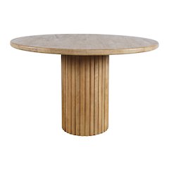 Breck Solid Wood 48" Round Mid-Century Modern Fluted Pedestal Dining Table