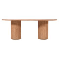 Breck Solid Wood 84" Mid-Century Modern Fluted Double Pedestal Dining Table