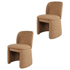 Polyester-Upholstered Mid-Century Modern Curved Dining Chairs, Brick, Set of 2