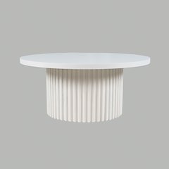 40" Round Mid-Century Fluted Pedestal Base Coffee Table with Caster Wheels