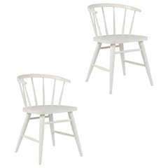 Traditional Solid Wood Curved-Back Spindle Dining Chairs, White, Set of 2