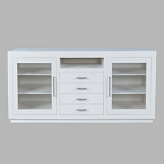 60" Contemporary Media Console with Tempered Glass Doors, Drawers and Shelves