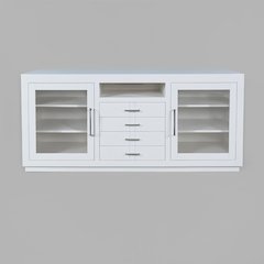 70" Contemporary Media Console with Tempered Glass Doors, Drawers and Shelves