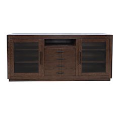 70" Contemporary Media Console with Tempered Glass Doors, Drawers and Shelves